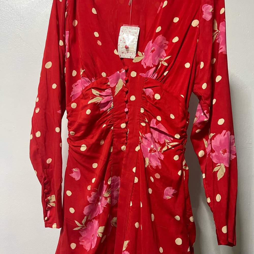 Free People Red Floral Polka Dot Jumpsuit